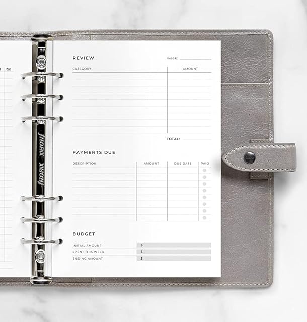 Filofax A5 Organiser Expense Tracker Refill, White