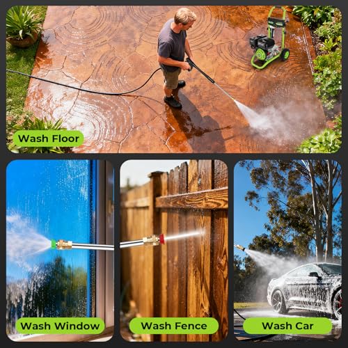 Professional 4200PSI 4GPM 212CC Gas Pressure Washer, 7.0HP Heavy-Duty 3600RPM Commercial Gas Power Washer with 1000ML Foam Bottle 9" Wheels 5 Nozzles 25FT Hose for Car(EPA/CARB/ETL Compliant), Green - Image 3