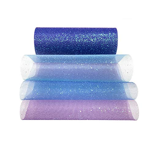 Rollos de tul colores 6 inches x 10 yardas tela de malla con purpurina carrete de tul rollo de cinta de tul brillante rollo de tela con lentejuelas para envoltura de regalos decoración Azul