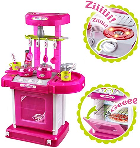 Ixora Pretend Play Kitchen Set Kids Girls | Kitchen Suitcase Set Toy for Girls with Realistic Lights & Sounds & Kitchen Accessories Set for 3 Year Old Girl (58 pcs Kitchen Set) 3