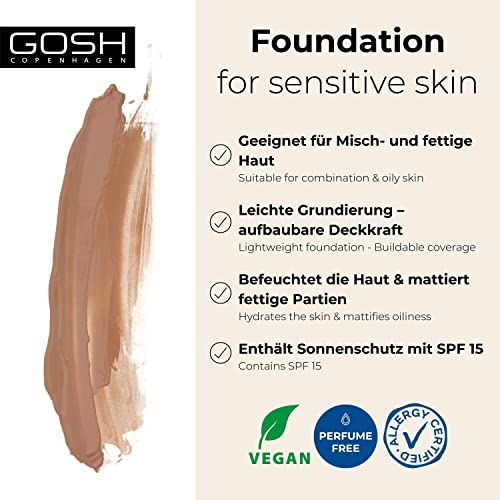 GOSH Foundation with SPF 15 for Light and Dark Skin Vegan, Matte Makeup for Dry Sensitive and Oily Skin - Image 2
