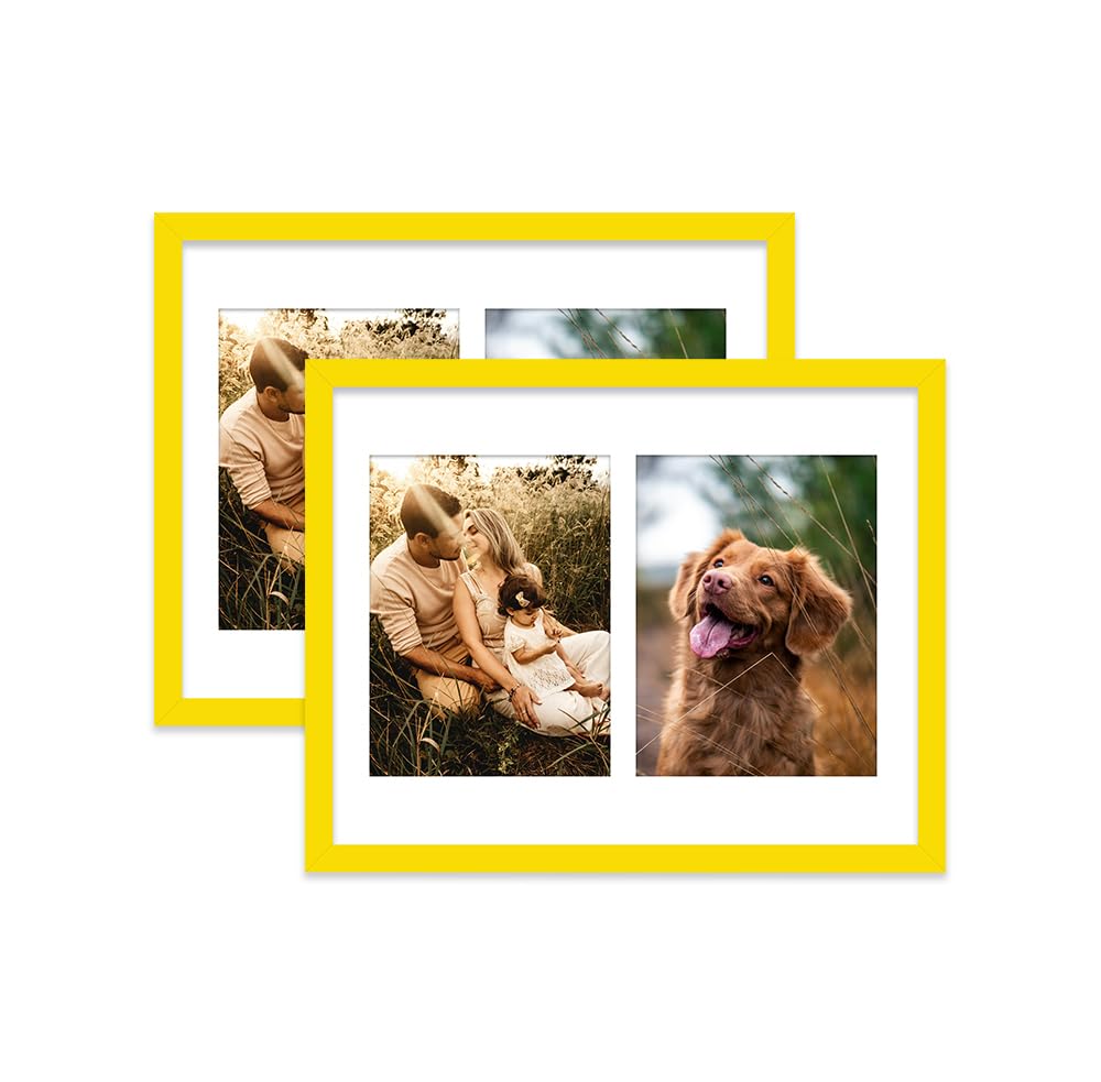Yellow Multi Photo Frame - Holds 2 x 8x6 Pictures, Family Collage Picture Frame for Wall Display, 14x11 Frame size, Set of 2 — image 1