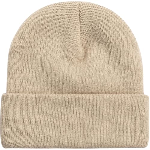 Rosoz Beanie Hats for Men, Slouchy Beanies for Men Knitted Caps for Women Soft Warm Unisex Cuffed Beanie Beige