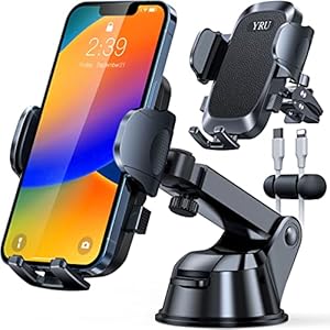 YRU [Upgrade 80LBS Strong Suction] Car Cell Phone Holder Mount,[Bumpy Road Stable] Dashboard Air Vent Windshield Phone Stand for iPhone 14 13 12 Pro Max Samsung & Pickup Truck