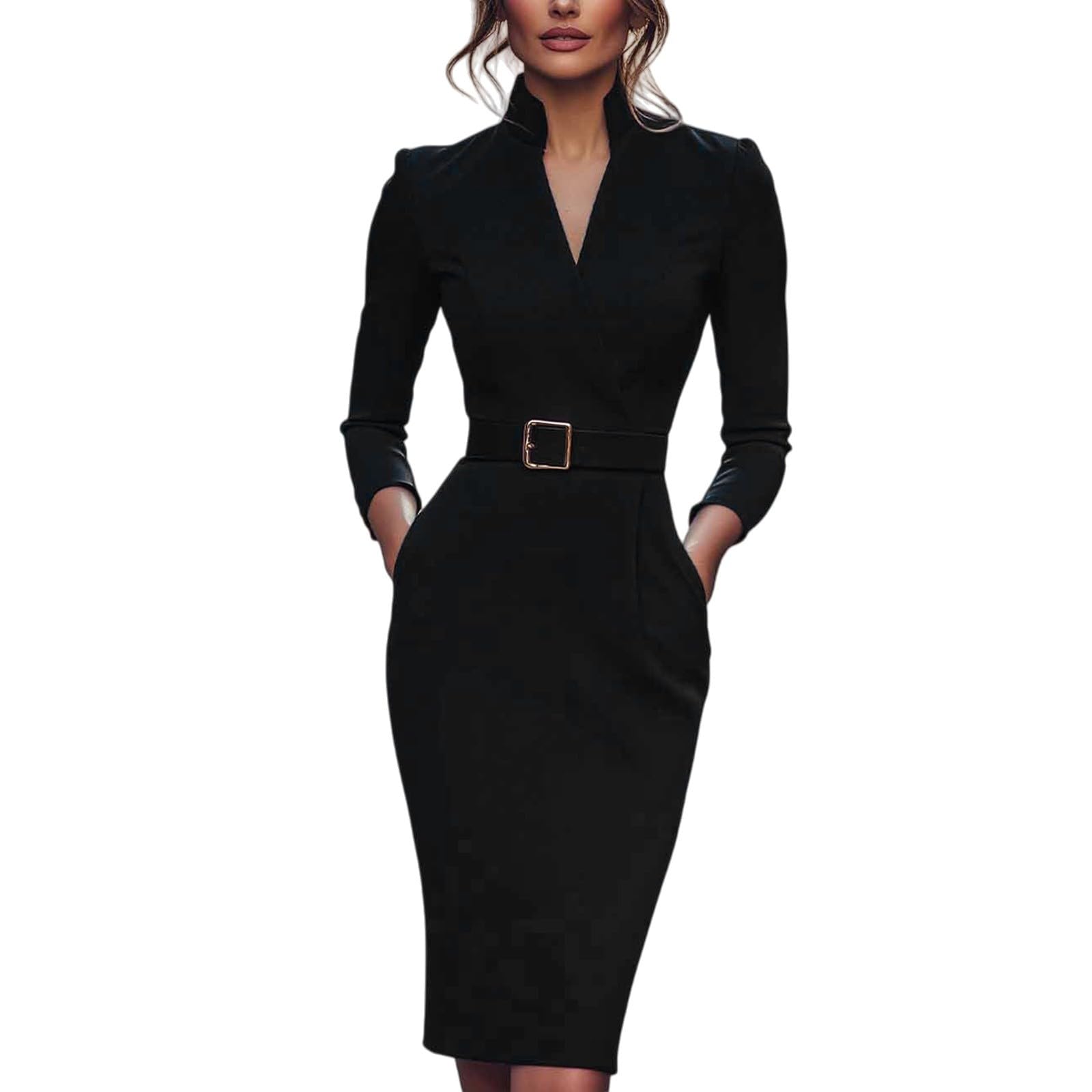 Robe noire pour femme - Robe moulante - Robe crayon - Robe de bureau - Robe d'affaires