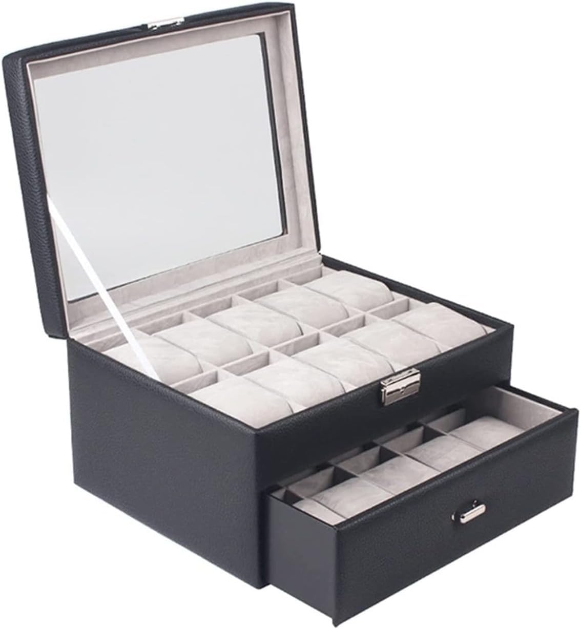 Estuche Para Relojes, Enrollador De Relojes, Enrollador De Relojes, Organizador De Relojes, Expositor De Doble Capa Con 20 Ranuras, Caja De Almacenamiento Para Reloj（Black-29.5*23*15.5Cm）