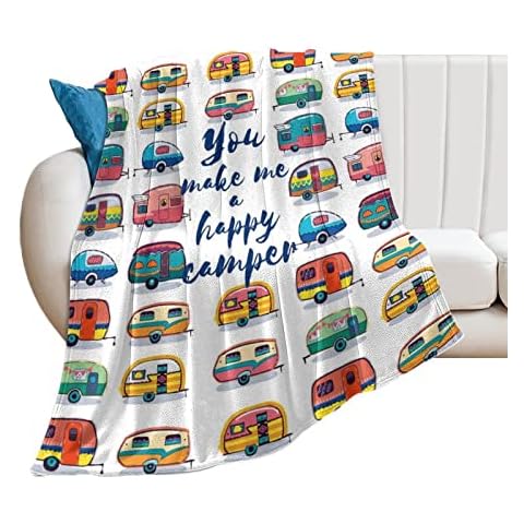Kathonex Happy Camping Car Ultra Soft Micro Fleece Blanket for Kids Boys Girls - All Season Warm Fluffy Lightweight Thermal Throw Blanket for, Kid's Room, Living Room, RV Trips, 40x50 Inches Cover