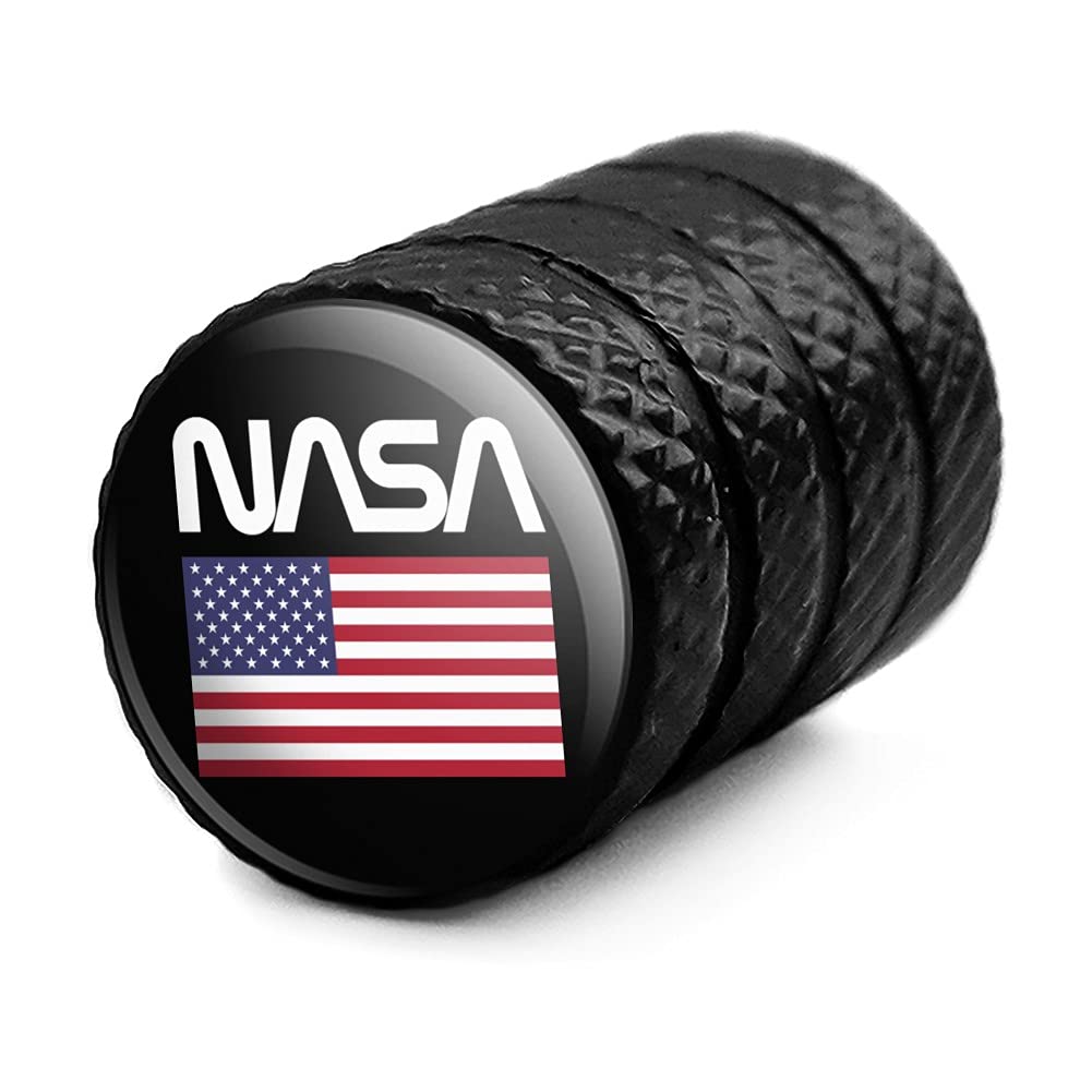 NASA Official Worm Logo United States USA Flag Motorcycle Bicycle Bike Tire Rim Wheel Aluminum Valve Stem Caps