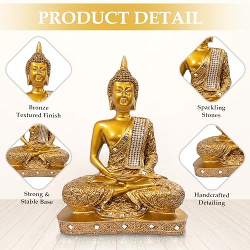 Image of GLUN Polyresin Spiritual Sitting Buddha Statute, 1 Piece Golden Colour Idol Statue Showpiece for Home Decor Decoration, Gifting Items