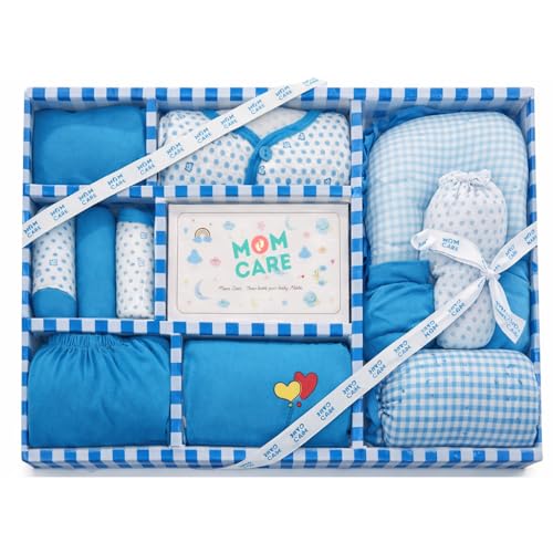 MOM CARE Newborn Baby Gift Set (11 Pieces) | 100% Cotton Baby Clo...