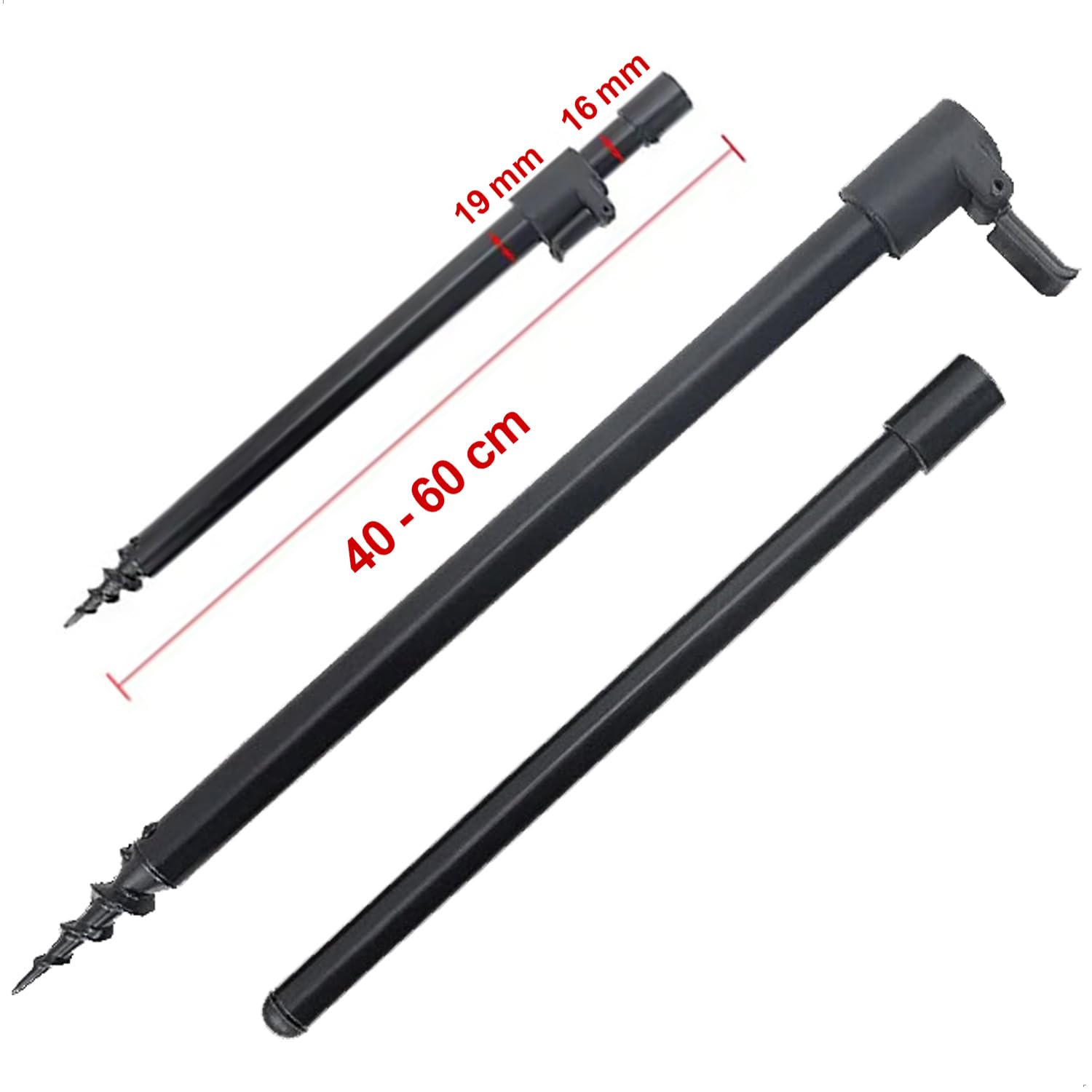 Hirisi Lot de 2 supports de cannes à pêche réglables en différentes longueurs de 30 à 90 cm avec filetage et piquet de tarière comme support de canne à pêche en aluminium