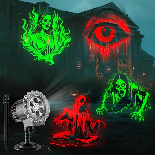 Halloween Projector Lights Outdoor - LED Rotating Skull & Ghost