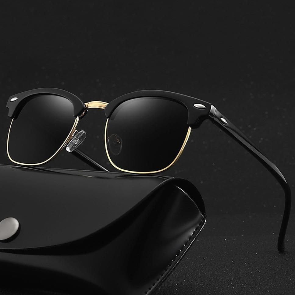 Club Master Men's Classic Black Plastic Adult Oval Sunglasses with Black Polarized UV Protection Lens-image-20