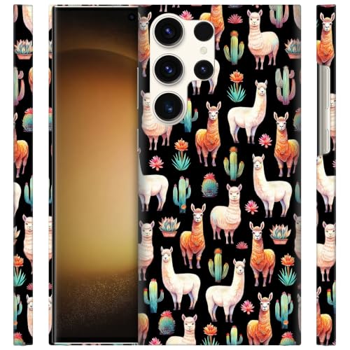 Coque Samsung S23 Ultra imprimée fine GlamCase avec motif lama et cactus chic à clipser