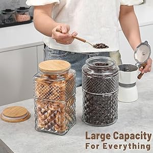 90 oz 07 Gallon Large Cookie Jar Glass Jar with Airtight Lid Decorative Kitchen Canister with Bamboo Lids Candy Jar Glass Storage Air tight Glass 2600ml Square