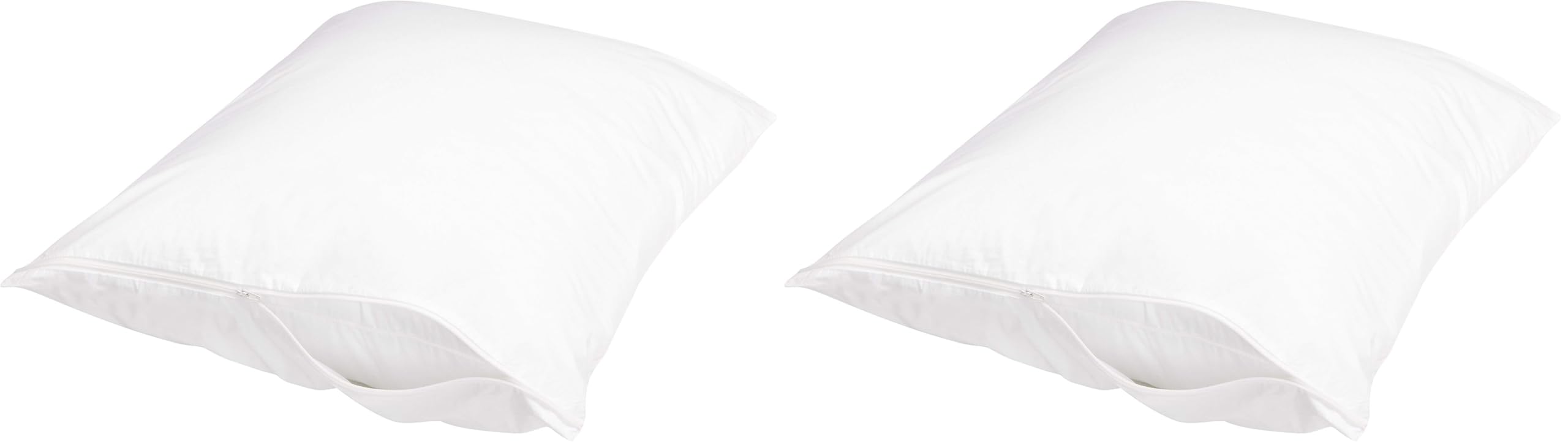 Amazon Basics Standard Breathable 100% Cotton Hypoallergenic Pillow Protector with Zipper, Machine Washable, White, 27 x 21 Inches, Pillows Not Included (Pack of 2)