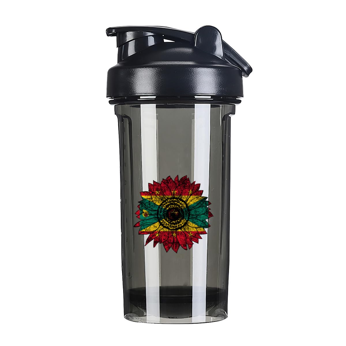Vintage Sunflower Grenada's Grenadians Flag 18 Ounce Shaker Bottle Drink Mixer Leak-proof Pre Workout Protein Shakes Meal Replacement Shakes Bottles 500ML/18 Oz Black