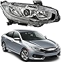 munirater Passenger Side Chrome Projector Headlight Assembly Replacement for 2016 2017 2018 Honda Civic, Replaces Halogen Headlight
