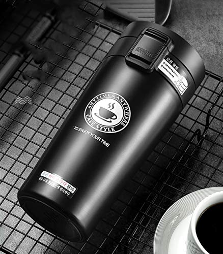 Vaso Termico Café Termo Taza Botella Taza Coche Acero Inoxidable Café Agua Thermos Frascos Termo Cafe Hermetico (Negro) - Imagen 3