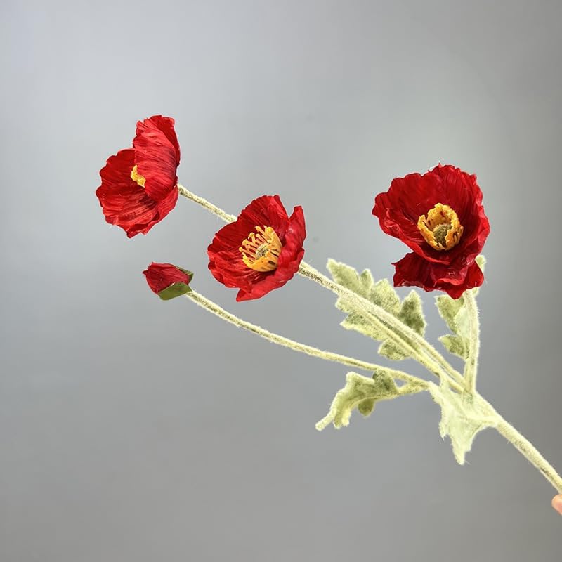 3 Bundles of 22 inches Tall Red Poppy Flowers Artificial,Ranunculus Artificial Flowers,Faux Flower Stems for Wedding,Party, Outdoor Indoor Decor Flower Arrangements for Table - Image 8