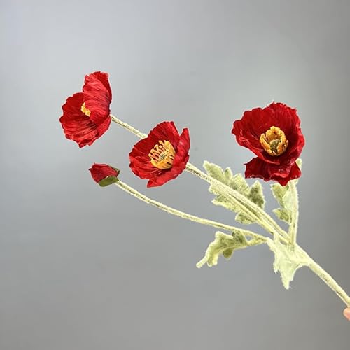 Dodxiaobeul 3 Bundles Of 22 Inches Tall Red Poppy Flowers Artificial,Ranunculus Artificial Flowers,Faux Flower Stems For Wedding,Party thumb #7