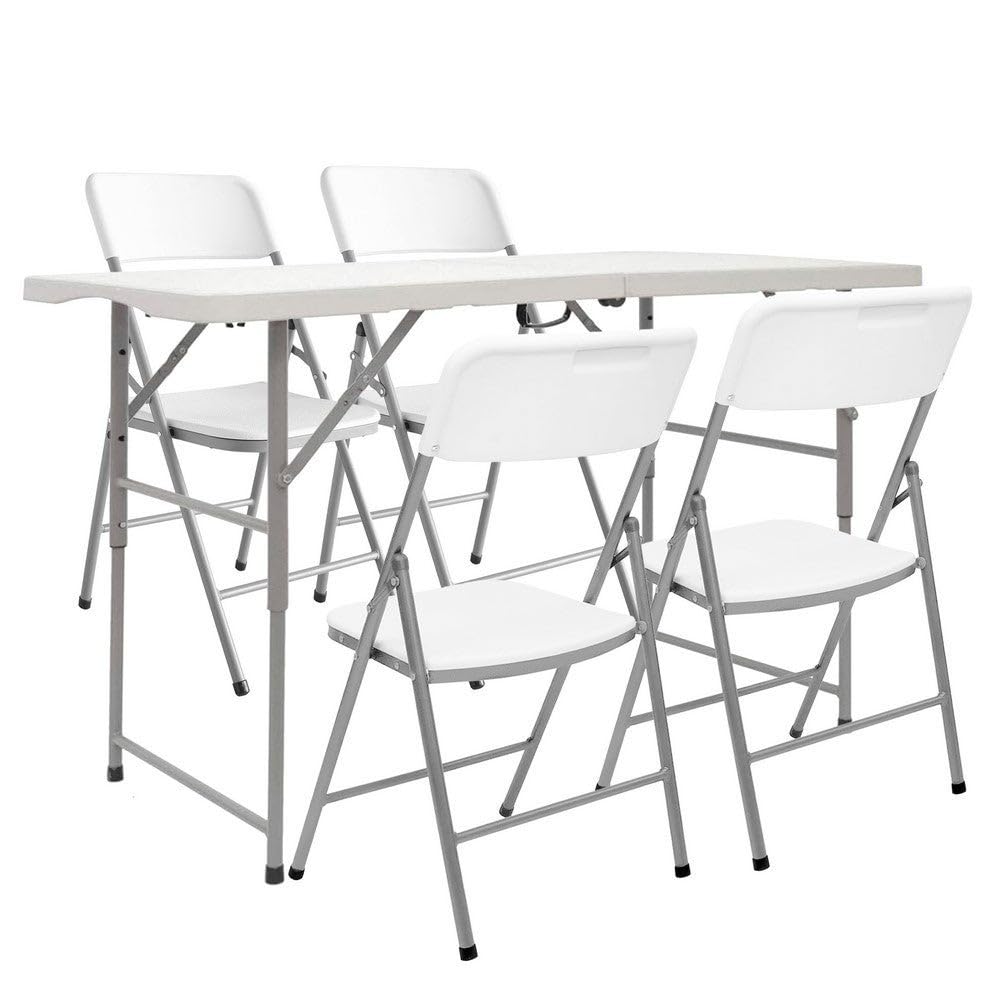 LOLAhome Conjunto Mesa 122 cm y 4 Sillas Plegable, de Acero Anticorrosión y HDPE | Resistente, fácil Transporte, fácil Montaje | Ideal Acampadas, Picnic, Catering, Jardín, Terraza