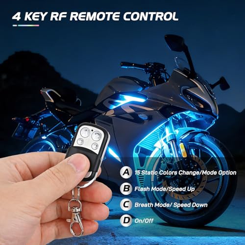 Image of Nilight 8PCS Motorcycle RGB Led Light Kit Waterproof Multi-Color Atmosphere Lights Lamp with 4Key RF Wireless Remote for Harley Davidson Honda Kawasaki Suzuki, 2 Years Warranty (TL-42)