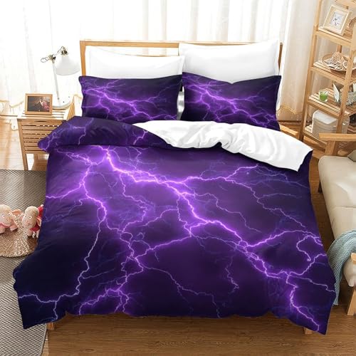 Housse de couette éclairs violets 135x200 microfibre pour ado