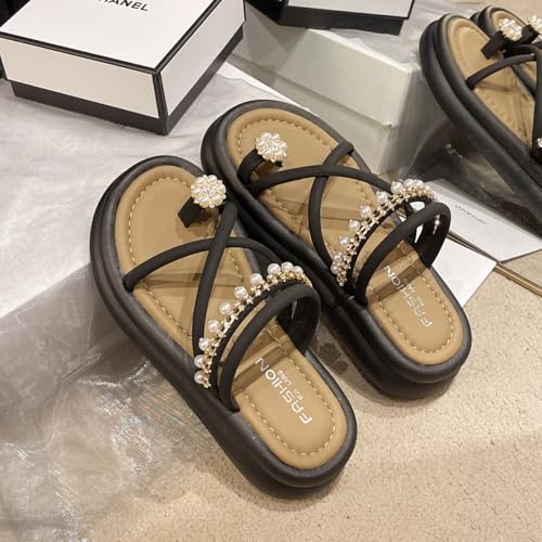 Women's Rhinestone Flower Decor Slide Sandals, Casual Clip Toe Summer Shoes, Comfortable Beach Shoes，Women's Footwear4