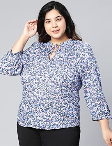 Image of oxolloxo Discovered Blue Floral Printed Plus Size Women top