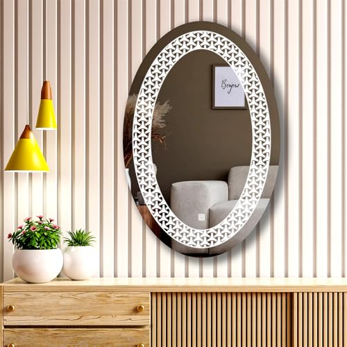 LUPPRA Oval Wall Mounting Mirror with Light |Bathroom Mirror,Venity Mirror,Smart Mirror Size 18X24 inch| LED Mirror 3 Tone (Cool White, Natural White, Warm White).