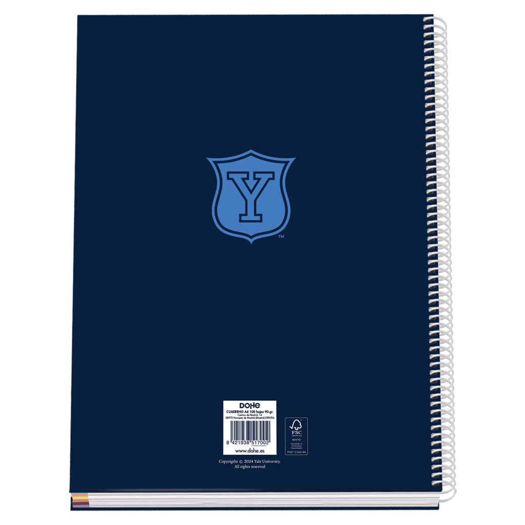 DOHE, A4 Squared Notebook, Spiral Binding, 100 Sheets of 90 g/m², 5 mm Square, Hardcover, Yale University Navy - Image 3