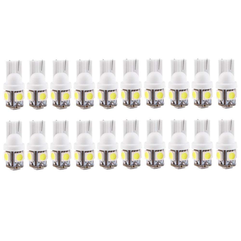 Yolu 20Pcs Super White T10 Wedge 5-SMD 5050 LED Light bulbs W5W 2825 158 192 168 194 for Car Boot Trunk Map Light Number Plate License Light