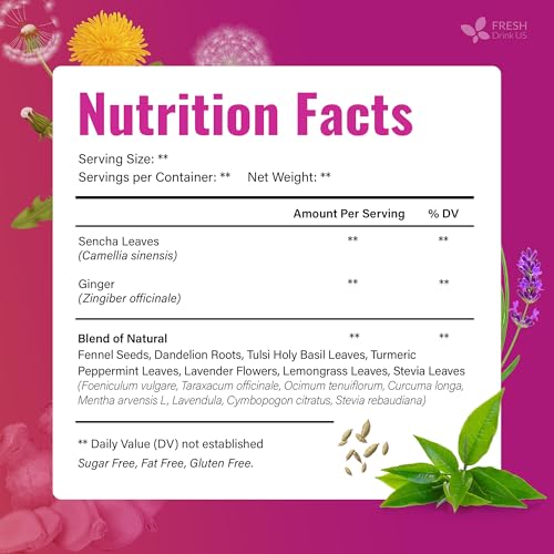 Image of FreshDrinkUS, Premium Herbal Wellness Tea Bags | 75 Count | Blend of Sencha, Ginger, Fennel, Dandelion, Tulsi, Turmeric, Peppermint, Lavender, Lemongrass & Stevia - Herbal Tea. Vegan