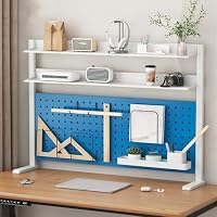 Organizer Da Scrivania A 2 Ripiani Con Pannello Forato – Mensola Per Ufficio, Casa, Bianco 55 Cm