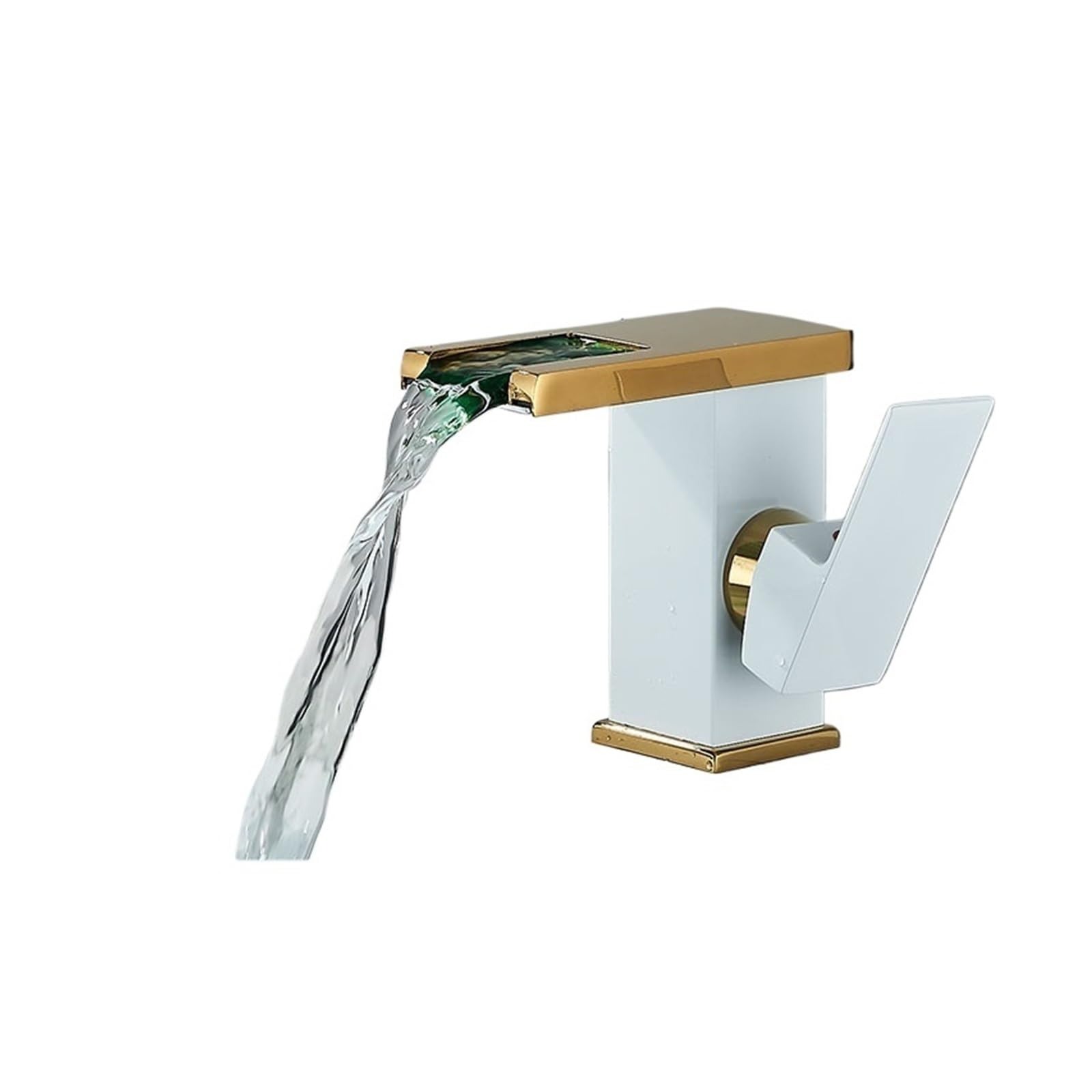 Robinet mitigeur salle de bains LED anti-brûlure cascade blanc et or