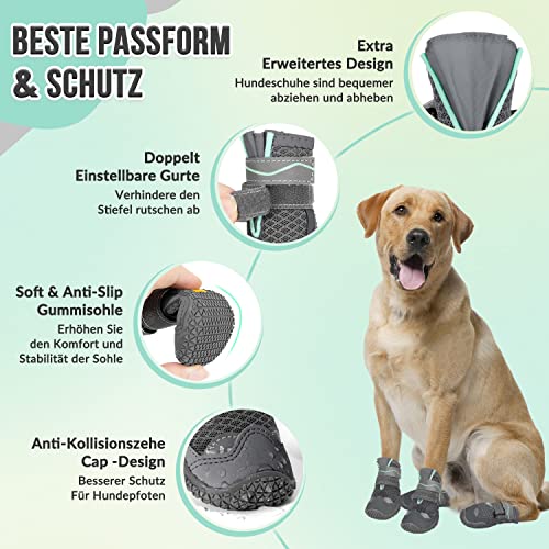SlowTon Hundeschuhe Pfotenschutz, 2 Stück wasserdichte Hunde Schuhe Outdoor mit Rutschfester Sohle, reflektierendem Klettverschluss Hundestiefel für kleine mittlere große Hunde Winter