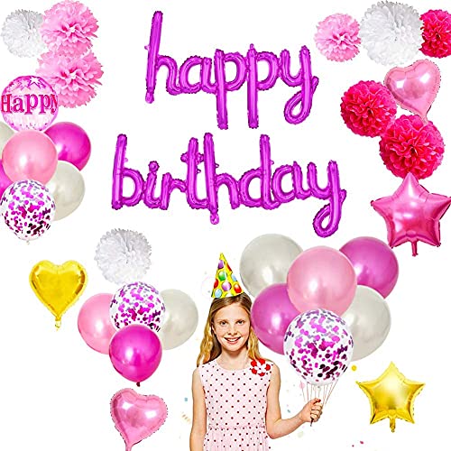 Image of Crackles Happy Birthday Pink Foil Balloons in Small Letters Lower Case for Decorations