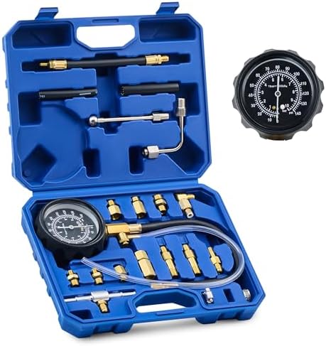 Orion Motor Tech Fuel Pressure Test Kit, Fuel Injection Tester Kit with 0-140 psi Fuel Pressure Gauge Hoses Adapters, Universal Fuel Pump Pressure Tester Gasoline Car Truck Motorcycle Diagnostic Tool