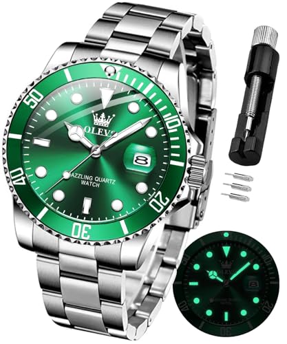 Image of OLEVS Watch for Men Stainless Steel Analog Quartz Chronograph Moon Phase Watch Waterproof Date Luminous Wrist Male Watches,Gift for Men
