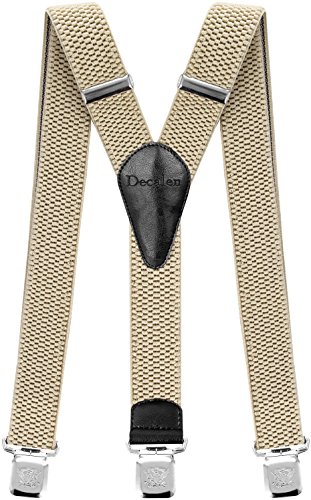 Decalen Mens Braces with Very Strong Metal Clips Wide 4 cm 1.5 inch Heavy Duty Suspenders One Size Fits All Men and Women Adjustable and Elastic Y Style (Wheat), Wheat, Onesize