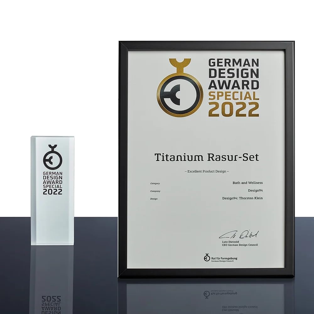 Titanium Rasuerset mit Rasierhobel, Veganem Rasierpinsel und Rasierständer, Titangrau | Titan Rasurset für präzise und hautschonende Nassrasur