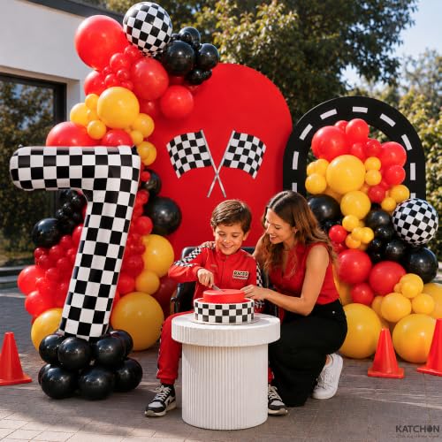 Image of KatchOn Checkered Number 7 Balloon for 7th Birthday Decorations - 40 Inch