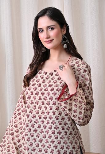 Image of MEERA FAB Women Cotton Printed A-Line Tunic Top with Square Neck | Floral Printed Halter Strap Detail & Bell Sleeves | Short Kurti for Women