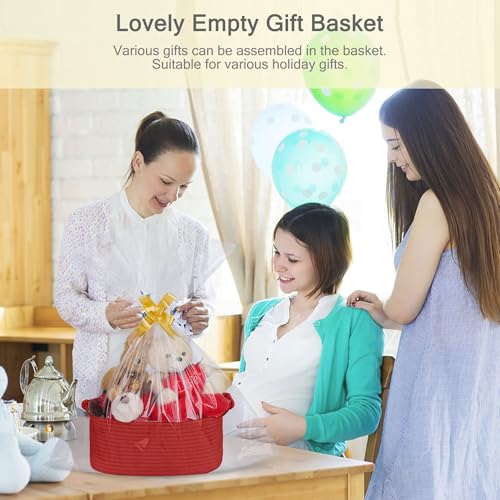 Image of Small Empty Gift Basket with Bag & Ribbons, Red