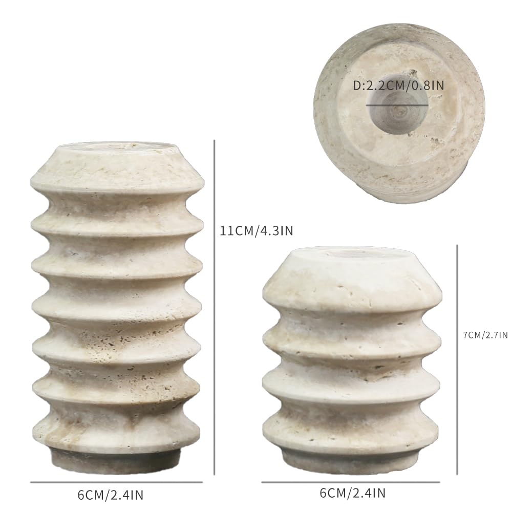 Set of 2 Premium Marble Natural Travertine Stone Candlestick Holder for Wedding, Dinning, Party, Fits 3/4 inch Thick Candle Holder