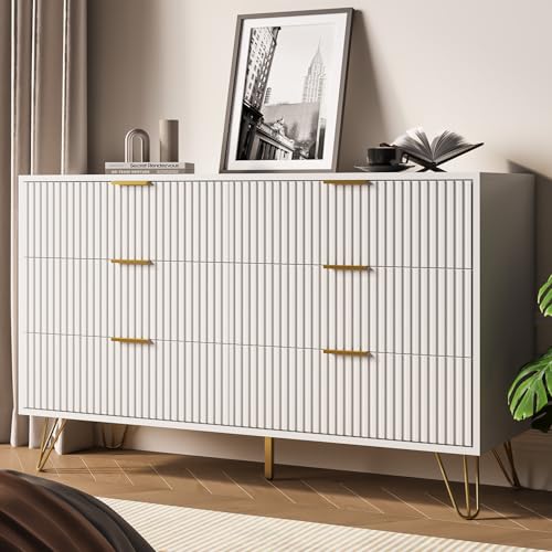 MAISONARIA White Dresser for Bedroom, Modern Dresser with Gold Metal Handles & Chests of Drawers, Wood Chest of Drawers for Bedroom