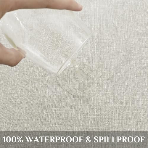 Image of Softalker Vinyl Tablecloth Rectangle, Outdoor 100% Waterproof Oil Proof Plastic Edge Binding Table Cloth, Heavy Duty Thick Wipeable PVC Table Covers for Picnic Dining Party - 54 x 78 Inch, Beige
