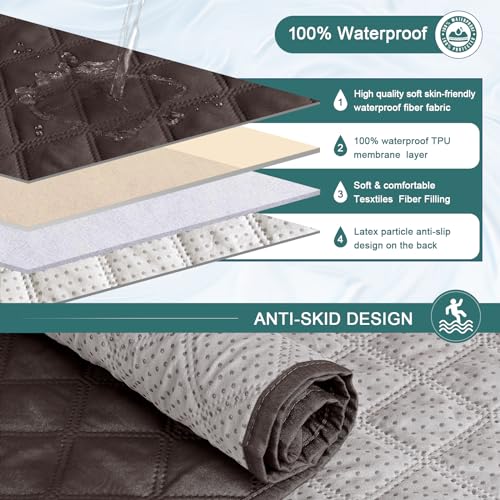 Ruaozz Waterproof Recliner Sofa Cover 1-Piece Couch Covers for Reclining Couches Reclining Sofa Cover Washable Furniture Protector with Elastic Straps Pocket for Kids, Pets (Chocolate, 3 Seater) - Image 5
