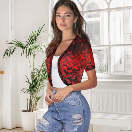 Image of Womens Short Sleeve Bolero Shrug Open Front Knit Cropped Cardigan Shoulder Cover for Dress Cute Casual Knit Cover Up